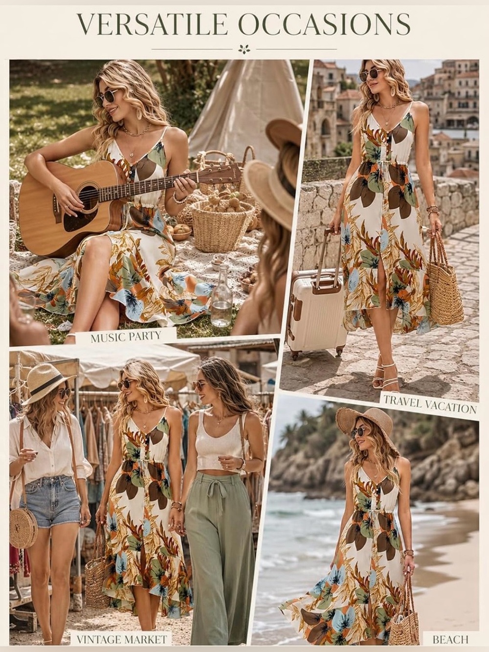 Beautiful BOLD Floral & Leaf Print Glowy Boho Bohemian Sun Dress Sundress Med - Picture 6 of 7